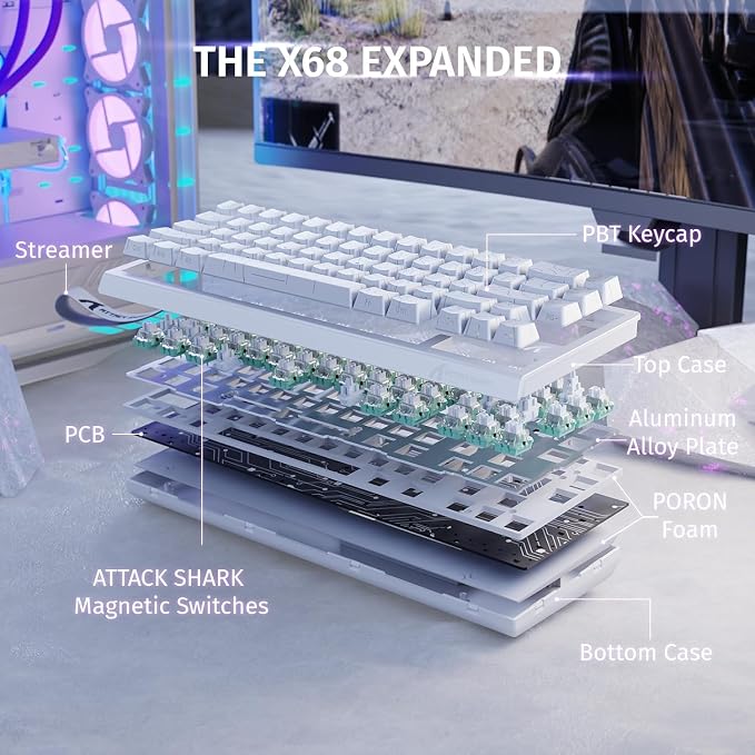 ATTACK SHARK X68HE RT Mechanical Gaming Keyboard 60% Wired TKL-WhiteContour | Adjustable Actuation,Hall Effect Magnetic Switch,8KHz Polling Rate,RGB Backlit,Top Mount,Side Printed Keycap for PC Mac Gamer - Image 8