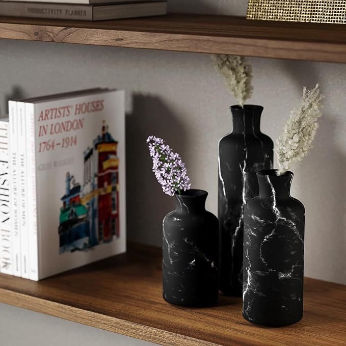Creative Scents Black Marble Look 3pc Vase Set – Boho Vases for Decor, Modern Vases for Holding Pampas Grass, Dried/Fresh Flowers, Vases for Living Room - Kitchen, Bedroom, Office, Shelf Decor - Image 6