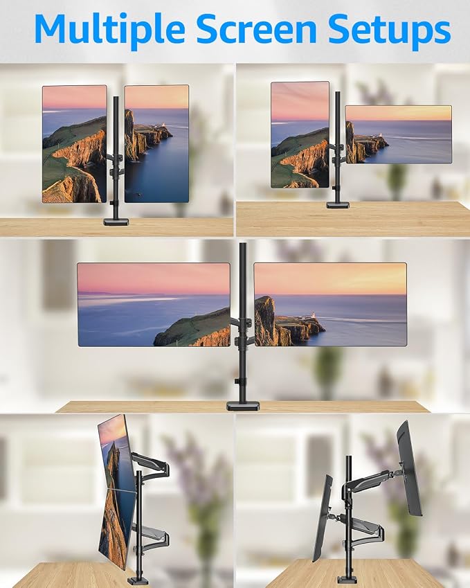 MOUNTUP Vertical Dual Monitor Mount Holds 4.4-17.6lbs, up to 32 Inch Stacked Monitor Mount with Gas Spring Arm with Clamp/Grommet Base, Dual Monitor Stand for Desk, For Home Office, VESA 75x75/100x100 - Image 7