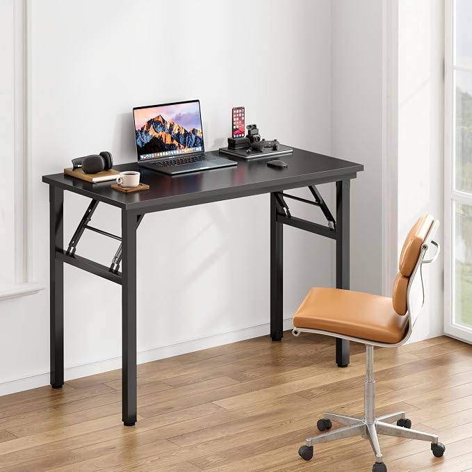 Need Office Computer Desk 35.8 Inch Sturdy Folding Laptop Table Black | Black Frame Writing Gaming Work Table/Foldable Home Office Desk/Sewing Table, No Assembly Required - Image 2