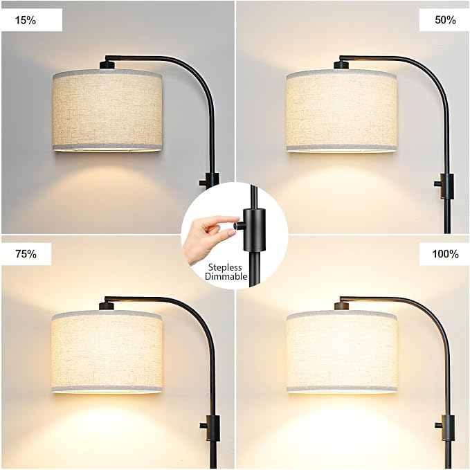 Nintiue Upgraded Modern Arc Dimmable Tall Standing Floor Lamp with Linen Shade, 1200 Lumens LED Bulb Included, for Living & Reading Room, Bedroom, Office & Nursery, Matte Black - Image 3