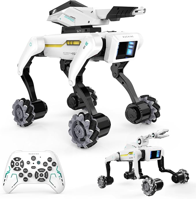 3 in 1 Robot Dog with Wheels Kit, 30+ Bionic Actions, Voice & Remote Control, Programmable Moves, Rechargeable Battery, All-Terrain Stunt Pet Toy for Kids(Removable Claw & Cannon) by DINGDONGWU