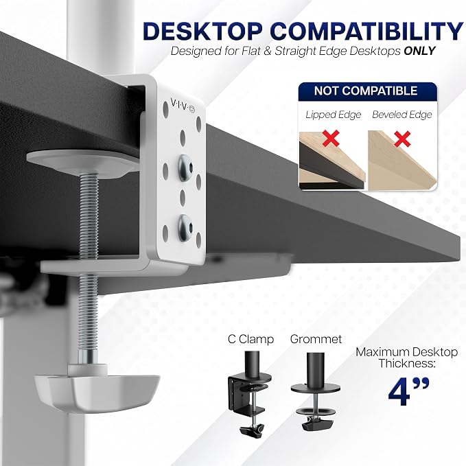 VIVO Extra Tall Single Monitor Desk Mount Stand with 39 inch Pole, Features Full Adjustability - Tilt and Articulation, Holds 13 to 32 inch Screens up to 10kg with VESA Mounting, White, STAND-V011W - Image 6