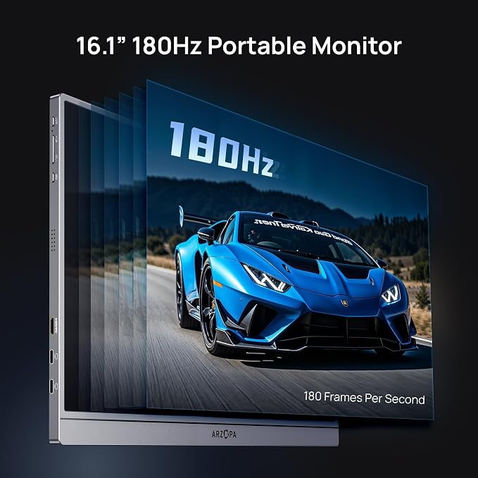 ARZOPA 16.1'' 180Hz 2.5K Portable Monitor, 2560x1440 QHD 107% sRGB Kickstand Portable Gaming Monitor with HDR, Ultra Slim, Eye Care, External Second Screen for Laptop, PC, PS5, Mac, Xbox-Z3FC - Image 4