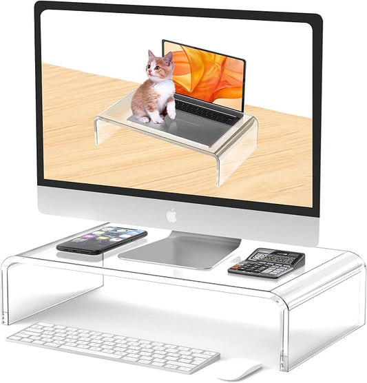 Acrylic Monitor Stand Riser Clear Laptop Stand Riser L16 xW7.5 xH4 | PC Holder Riser Compatible with All Notebooks and Monitors,Decoration for Office & Home,Computer & Laptop Stand for Desk by Beimu