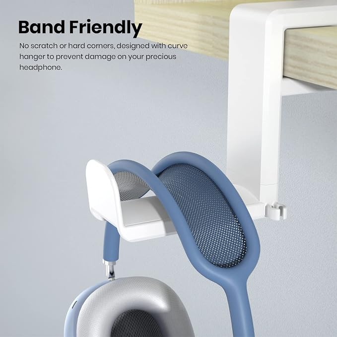 EURPMASK PC Gaming Headset Stand - Adjustable Clamp-on Headphone Holder, 360 Degree Swivel & Cable Clip Organizer - White - Image 5