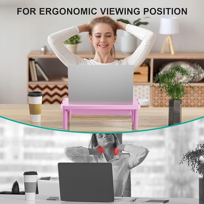 WALI Computer Monitor Stand with Storage, Desk Monitor Riser 3 Height Adjustable, Laptop Riser with Airflow Vents, Desk Organizer for Computer, Laptop, Printer (PTT002-P), 1 Pack, Pink - Image 5