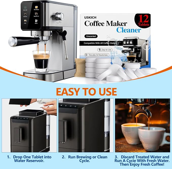 Coffee Machine Cleaner Descaler Tablets 12 Pack, Coffee Maker Cleaner for Keurig, Ninja, Breville, Delonghi, Nespresso, Miele,Espresso Machine Cleaning Tabs,Descaling Solution for Coffee Pot Maker - Image 7