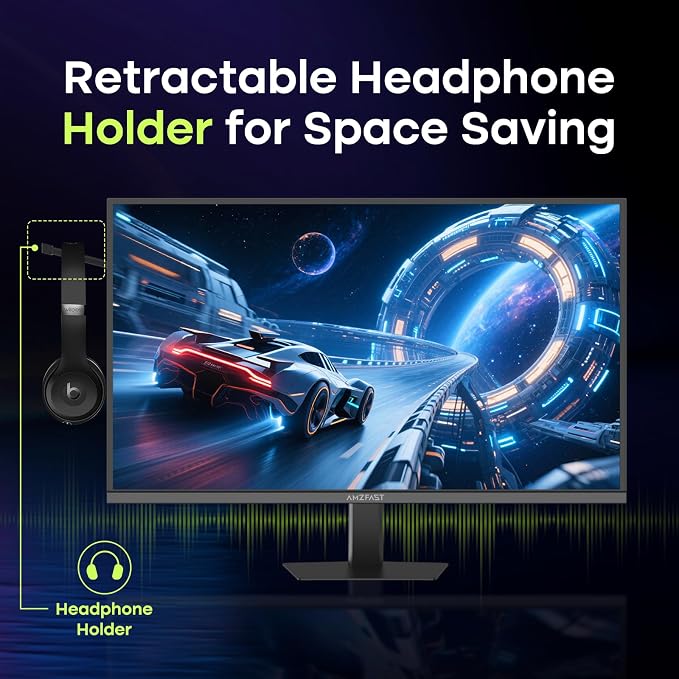 Amzfast 27 Inch Gaming Monitor, 240Hz 1ms FHD 1080P, Adaptive Sync, HDR400, 4000:1 Contrast, 125% sRGB, Built-in Speakers, HDMI 2.0 & DP 1.4, VESA 100x100, Retractable Headphone Holder, AMZG27F5 Pro - Image 4