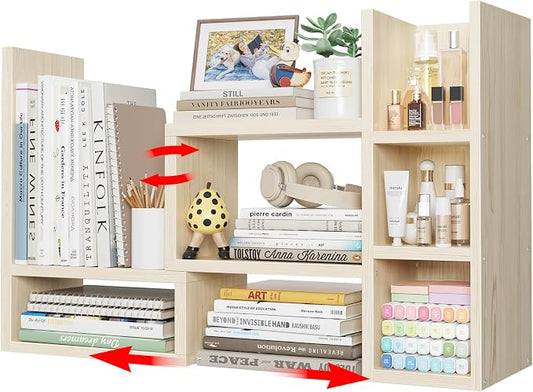 NUTIKAS Desk Shelves Desktop Organizer Shlef - Natural Wood Tone Office Organization for Top of Desk Organizers and Accessories Corner Bookshelf Table Top Shelving Small Hutch Decorations for Office by NUTIKAS