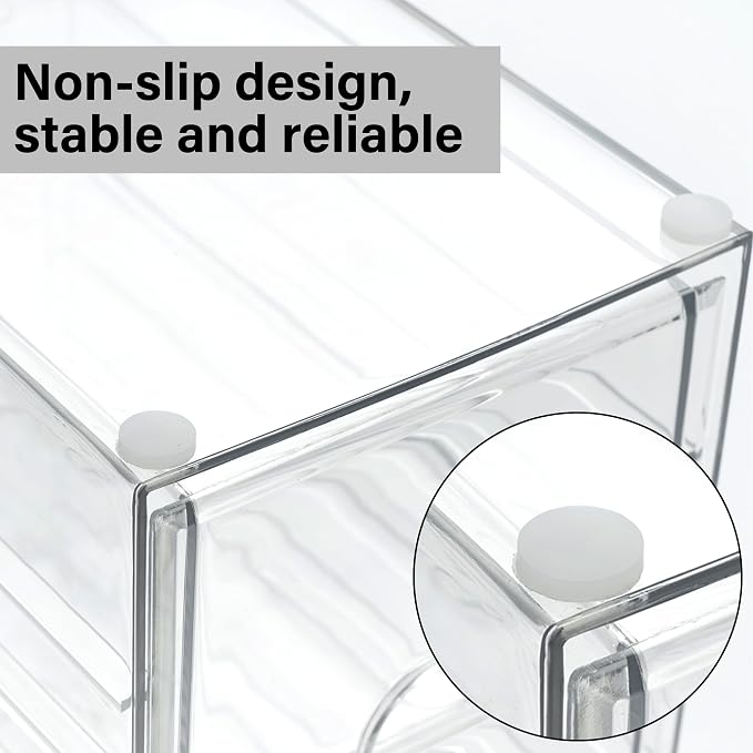 Prsildan Acrylic Drawer Makeup Organizer with 9 Drawers, Set of 3 Office Desk Organizers Accessories, Clear Stackable Storage Drawers for Vanity, Countertop, Craft, Jewelry, Art Supply Organization - Image 8