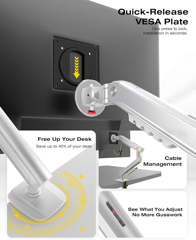 NB SmooVex™ Single Computer Monitor Mount, Monitor Stand fits up to 32 Inch, Mechanical Spring Monitor Arm, VESA 75/100 mm, Model-A5 (Silver) - Image 6