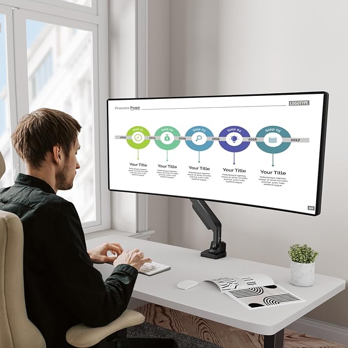 MOUNT PRO Single Monitor Mount for Max 43 Inch Ultrawide Computer Screen, Premium Aluminum Heavy Duty Monitor Arm Holds 6.6lbs to 33lbs, Gas Spring Full Motion Display Desk Stand, VESA Mount - Image 2