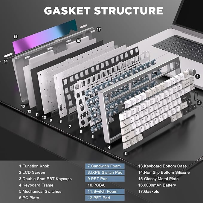 YUNZII AL80 75% Wireless Aluminum Mechanical Keyboard(Silver,Gateron Zero) | QMK/VIA, Smart LCD Display and Knob, Hot Swap, Gasket Structure, BT/2.4G/USB-C, RGB Keyboard for Gaming/Win/Mac - Image 5