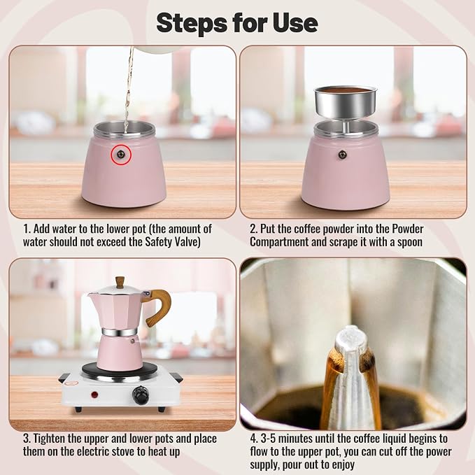 12 Cup Aluminum Moka Pot Classic Stovetop Espresso Coffee Maker 600ml 20oz Coffeemaker Percolator Mocha Pot Greca Coffee Maker Cafe Makers for Italian and Cuban Café Brewing Pink - Image 8