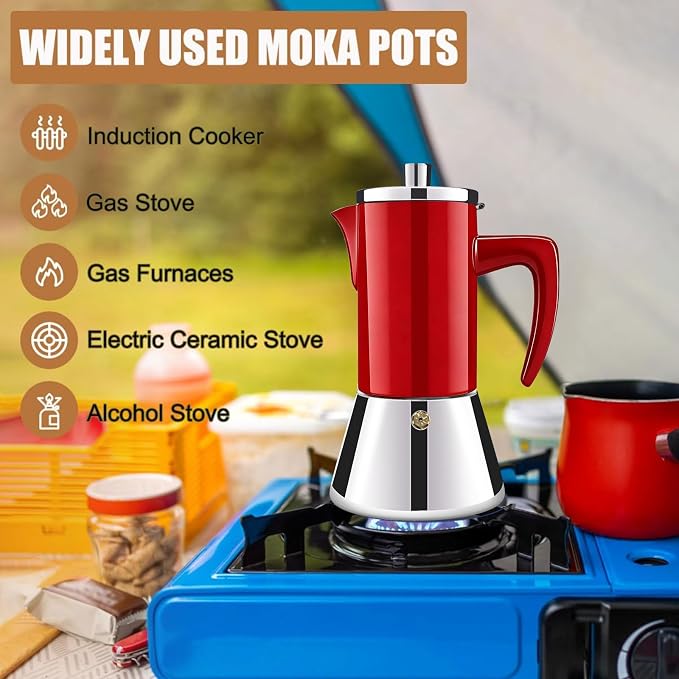 6 Cup Thickened 304 Stainless Steel Moka Pot Stovetop Espresso Maker Cafeteras Italian Percolator Espress Makers Capable Greca Mocha Coffee Machine for Induction Home and Camping 300ml 10oz - Image 5