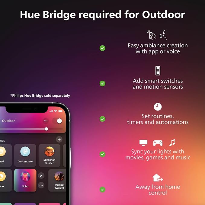 Philips Hue Calla Outdoor Smart Pathway Light White & Color Ambiance LED Walkway Lights - Low Voltage Lighting Requires Bridge and Power Supply Control with App and Voice - Weatherproof (Pack of 6) - Image 3