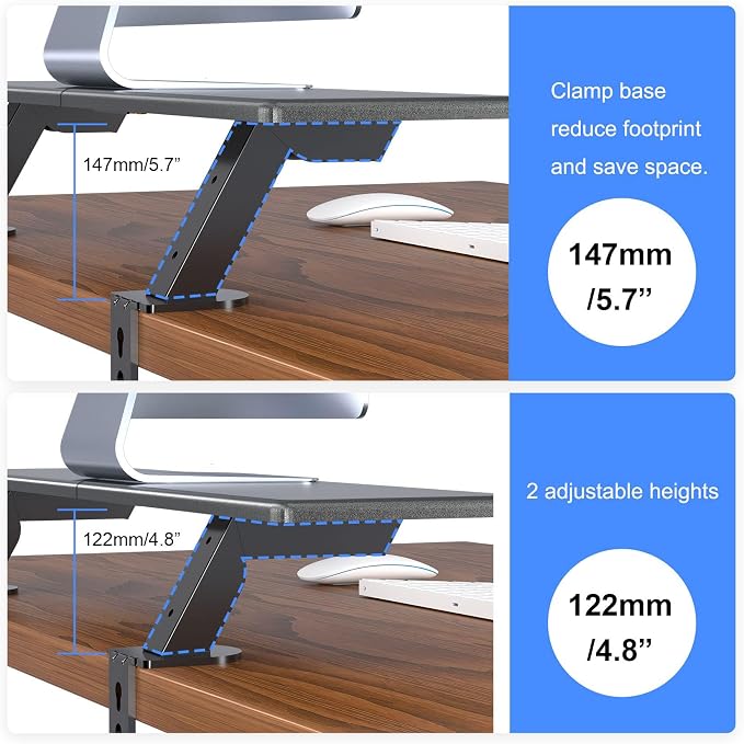 suptek Clamp-on 32 Inch Dual Monitor Desk Mount Riser Shelf Computer Stands for 2 Monitor,Laptop,Printer, Notebook,32.2” x 7.8” x 5.7” - Image 3