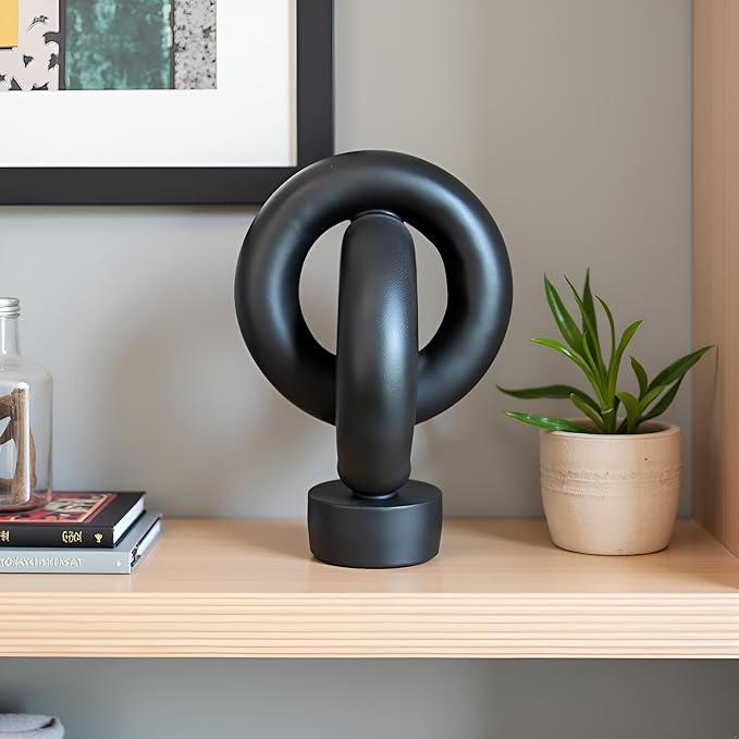 12" Modern Abstract Ring Decorative Sculpture, Knot Sculptures,Home Decor,Coffee Table Statues,Dining Living Room Desk Decor,Black - Image 4