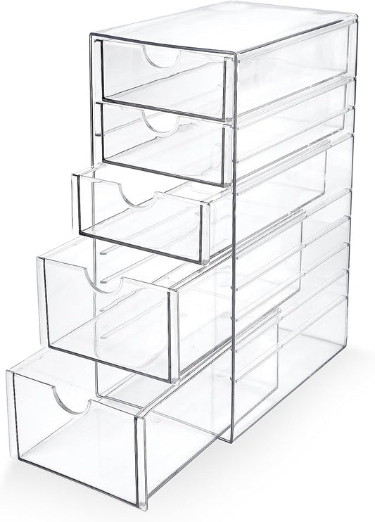 Prsildan Hair Accessories Organizer Acrylic Drawer with 5 Small Drawers | Clear, For Bathroom Vanity Office Desk, Jewelry Makeup Storage by Prsildan