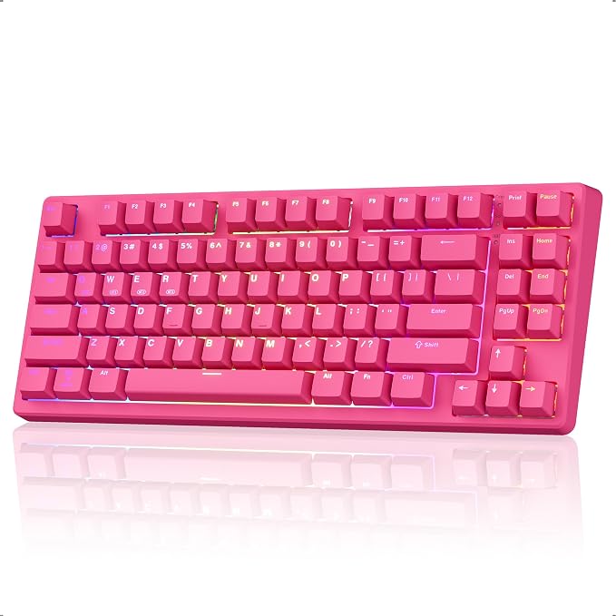 Kisnt KN85 Wireless Silent Mechanical Keyboard, 75% Layout, Bluetooth/2.4GHz/USB-C, Custom RGB Backlit, Hot Swappable, Quiet Typing for Windows/Mac/PC (Berry Red) by Kisnt