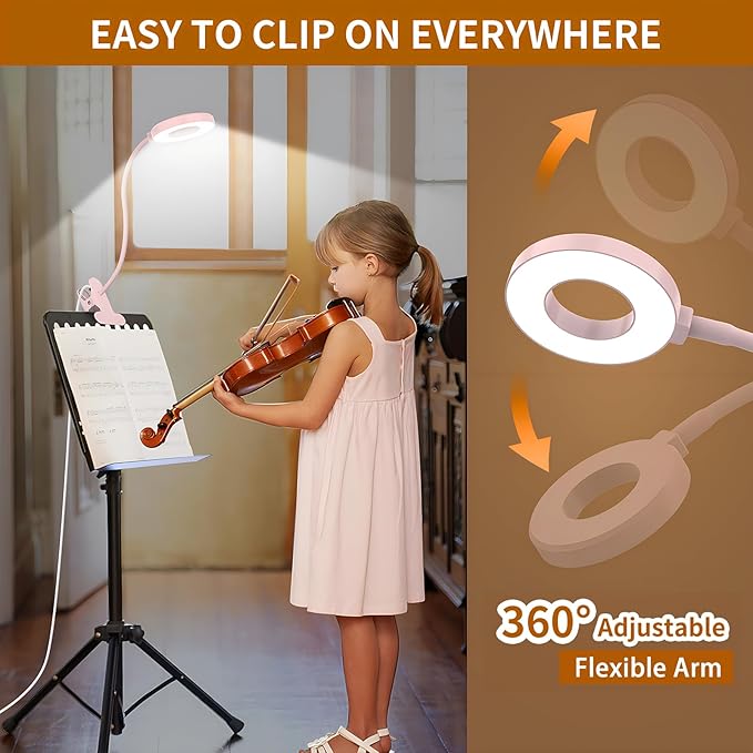 iZELL LED Desk Lamp with Clamp, Reading Light with 3 Color Modes & 10 Brightness Levels, Flexible Arm Book Light for Kids Reading in Bed at Night, Clip on Table, Computer, Zoom Meetings - 27.6'' Pink - Image 5