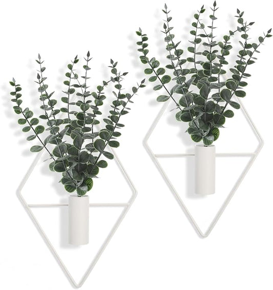 Jexine Hanging Planters with Artificial Eucalyptus Metal Hanging Vase Indoor Plants Holder Modern Geometric Boho Bathroom Wall Decor for Living Room Home Office(Eucalyptus,Matte White,4 Pcs) by Jexine