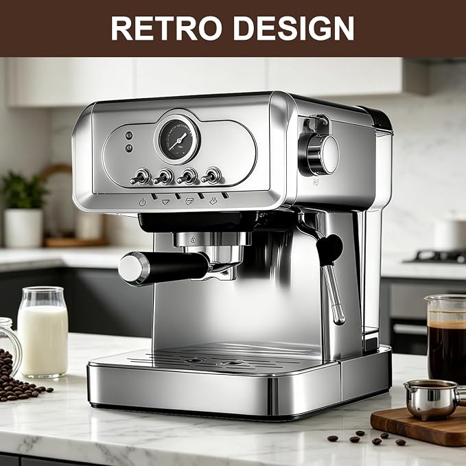 Espresso machine 20 Bar, Espresso Maker with Powerful Steam Milk Frother, Stainless Steel Coffee Machine with Fast Heating System for Latte, Cappuccino - Image 4