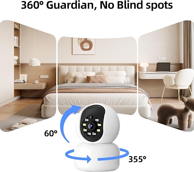 Hawkray 360° 2K 3MP Security Camera Indoor,2.4/5GHz WiFi Smart Motion Alert with AI & 911 Connect,Color Night Vision,355° Pan 60° Tilt,Two-Way Talk - Image 3