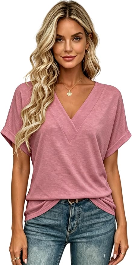 T Shirts Short Sleeve V Neck Tees Womens Tops Beach Vacation Fashion Clothes 2026 Casual Summer Spring Fall Outfits - Image 2