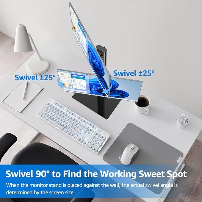 MOUNTUP Vertical Dual Monitor Stand, Stack Two Screens up to 32 inches,33 Lbs, Free-Standing Monitor Desk Mount, Monitor Riser with Swivel, Tilt, Height Adjustable, VESA Stand 100 x 100mm, 75 x 75mm - Image 5