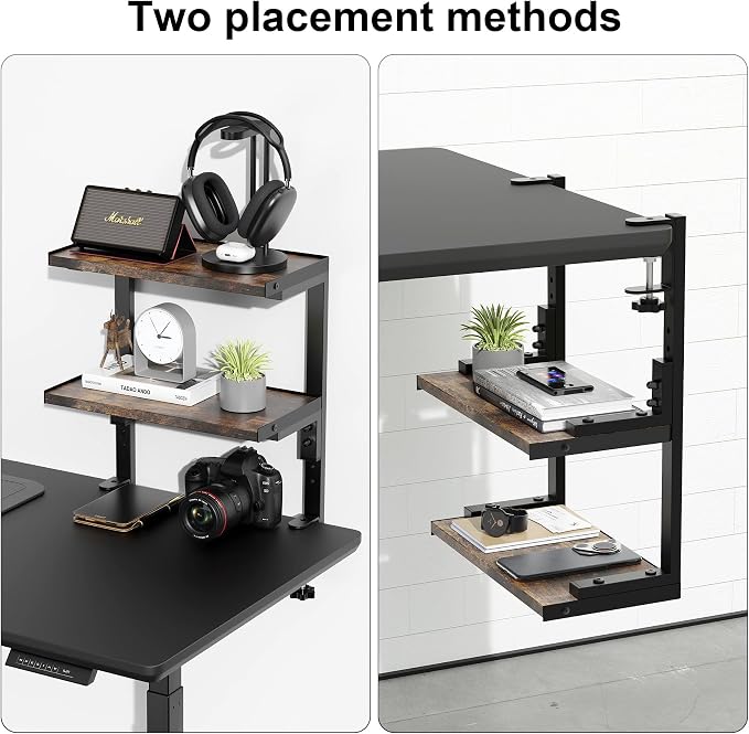 2-Tier Desk Shelf | Desk Organization Expandable Clamp on Desk Shelf Desktop Accessories for Offices and Game Rooms (Wood) - Image 6