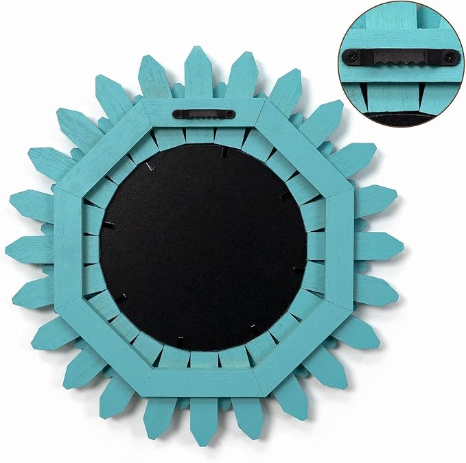 Honiway Beach Wall Decor Mirror 2 Pack 12 inch Wood Coastal Wall Decor Sunburst Boho Home Decor Room Decor for Bedroom Living Room Entryway Cyan - Image 7