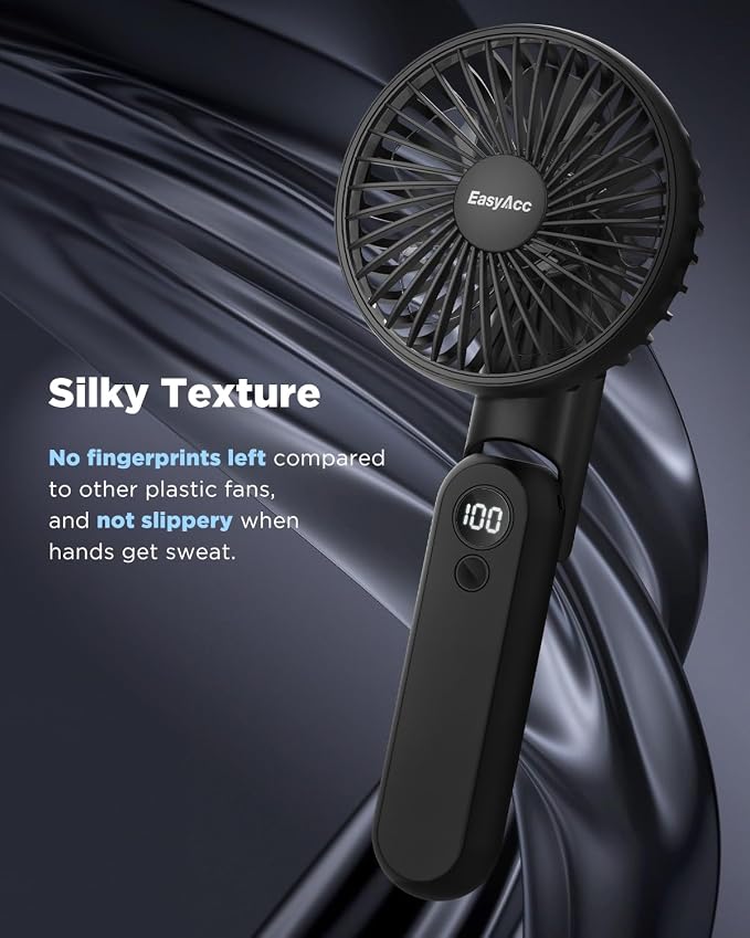 EasyAcc Portable Rechargeable Cooling Fan, 5000mAh Foldable Desk Fan, Black | Up to 32 hours World Cup Match Day Essential. 180° foldable design with lanyard - Image 4