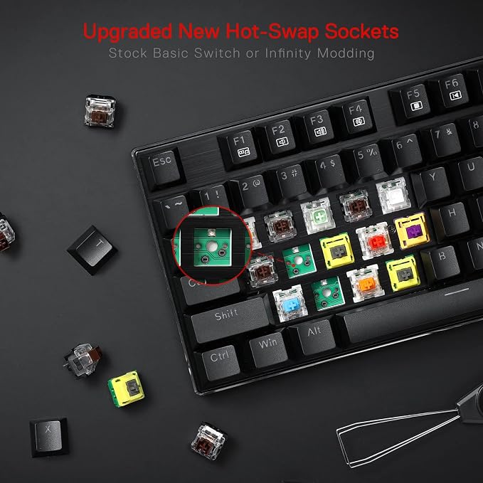 Redragon K556 Wired RGB Mechanical Gaming Keyboard, 104-Key Aluminum Board | Rock-Solid Metal Build, 20 Backlits Immersive ESports Vibe, Hot-swap Comfortable Tactile Brown Switch for Long-Time Typing - Image 5