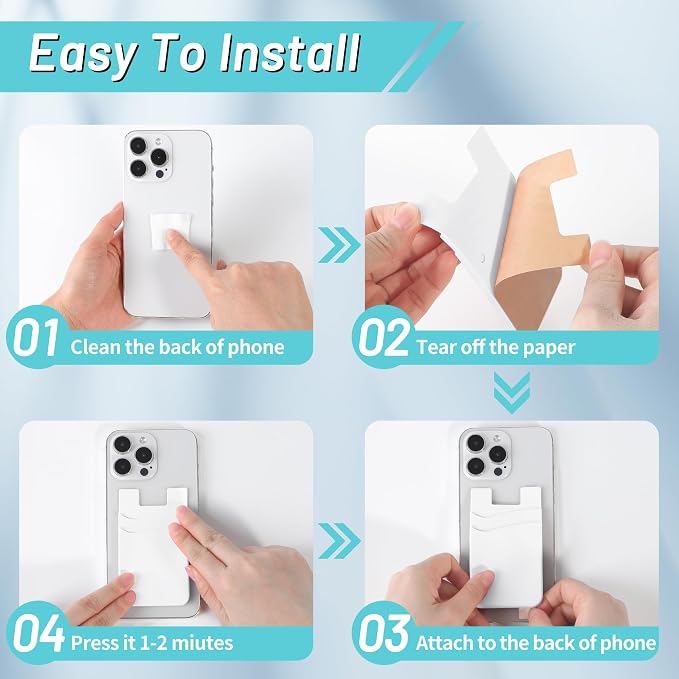 SHANSHUI Phone Wallet, Strong Adhesive Silicone Wallet Sleeve Pocket ID Credit Card Holder Stick on Fit for iPhone & All Smartphones White - Image 2