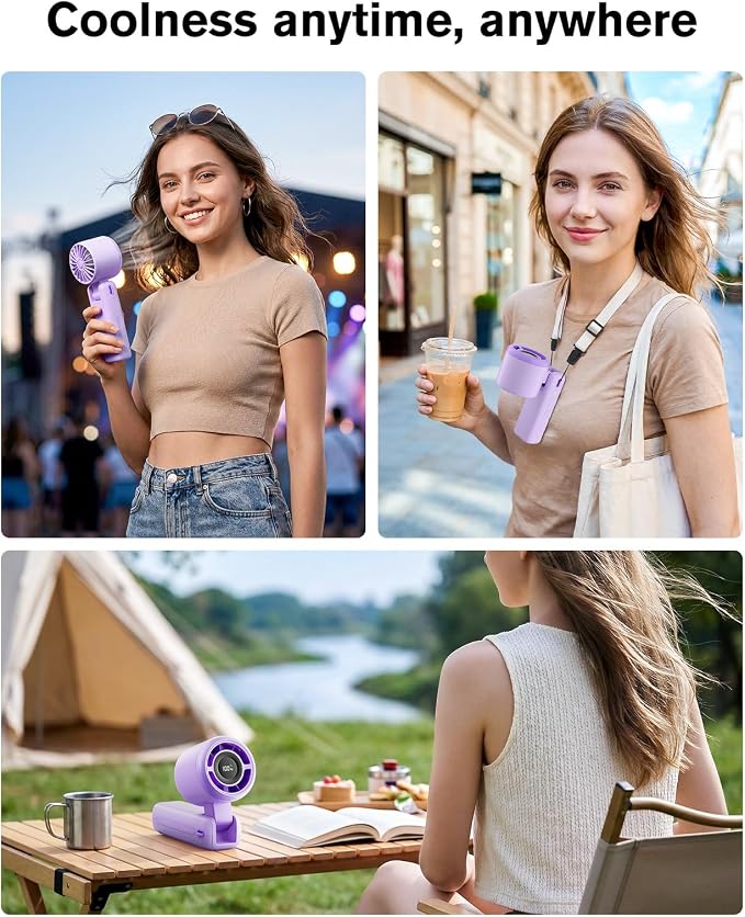 WHATOOK Portable Personal Handheld Fan: High Speed Cooling Fan, 12 Hours Battery Life, USB Rechargeable, Small Essentials for Women Cruise Travel, Beach Vacation (Purple) - Image 6