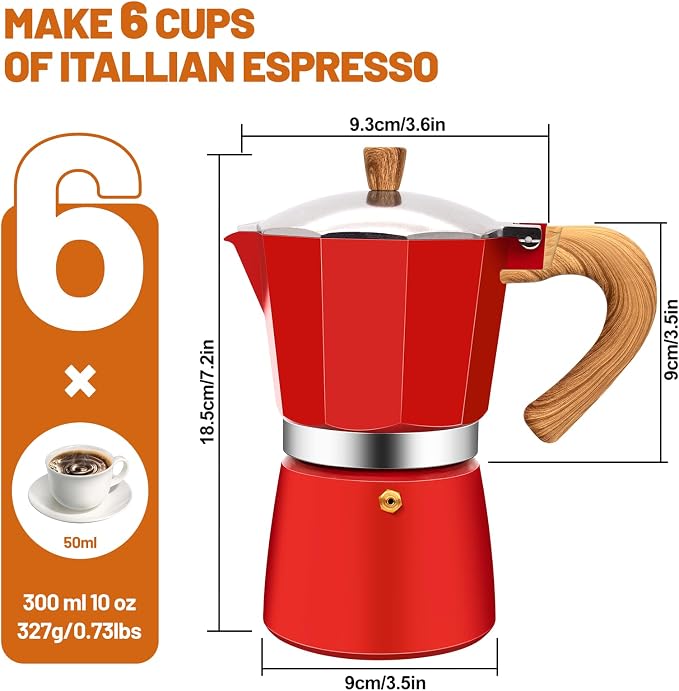 6 Cup Aluminum Espresso Stovetop Moka Pot Express Coffee Maker Percolator Italian Classic Mocha Coffee Machine for Italian and Cuban Cafe Brewing for Home & Camping 300ml 10oz - Image 2