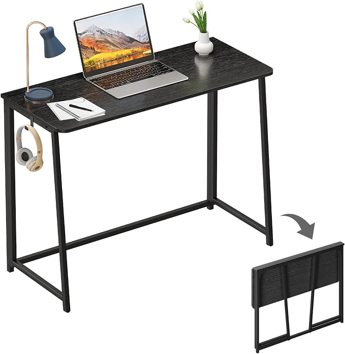 WOHOMO Folding Desk, 39.4" Foldable Computer Table for Small Spaces, Black | Easy Assembly and Fold, Sturdy Home office desks for Study Bedroom Dorm Space Saving Writing Work Apartment by WOHOMO