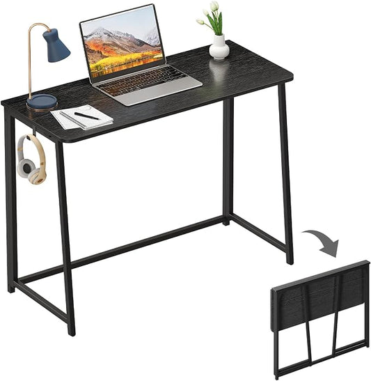 WOHOMO Folding Desk, 39.4" Foldable Computer Table for Small Spaces, Black | Easy Assembly and Fold, Sturdy Home office desks for Study Bedroom Dorm Space Saving Writing Work Apartment by WOHOMO