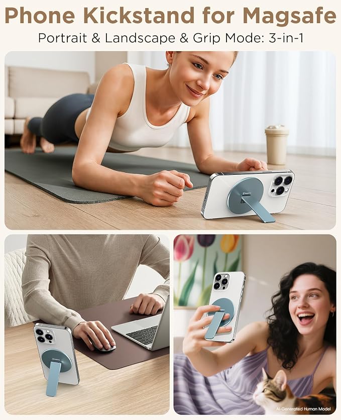 Magnetic Phone Stand Grip for Magsafe, Utral-Thin Snap-on Phone Holder, Kickstand, & Grip, Foldable & Adjustable for Hands-Free Viewing | Compatible with Phone 16 15 14 13 12 Pro, Blue - Image 2