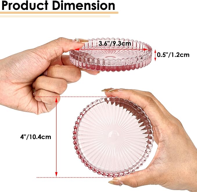 Modern Clear Coaster Set of 5- Glass Coasters for Drinks Crystal Coasters Round Cup Coaster Coffee Table Decor for Office, Kitchen, Bar, Dining Room, Living Room, Patio(Clear Pink) - Image 3