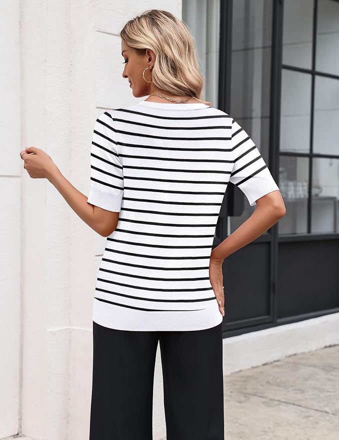 Zeagoo Women's Short Sleeve Sweater 2026 Spring Summer Tops Lightweight Casual V Neck Sweaters Dressy Work Blouses Clothes - Image 3