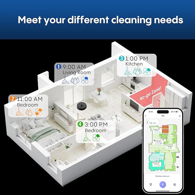 Bagotte Robot Vacuum and Mop Combo with LiDAR Navigation, Self-Emptying Robotic Vacuums Cleaner with 6000Pa Super Power, Mapping, 90 Days Hands-Free, Fast Home Mapping for Pet Hair, Hard Floors - Image 5