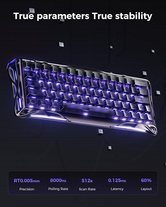 GravaStar Mercury V60 Pro 60% HE Magnetic Gaming Keyboard, True 8kHz Polling Rate, 0.125ms Latency, Dynamic Rapid Trigger, 0.005mm Adjustable Actuation, Full Aluminum Frame - Image 2