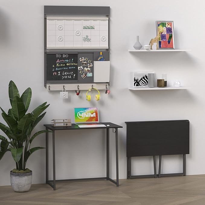 4NM 31.5" Small Folding Desk, Foldable Computer Home Office Desk, Study Writing Table for Small Space Saving Bedroom, Easy Assembly - All Black - Image 2