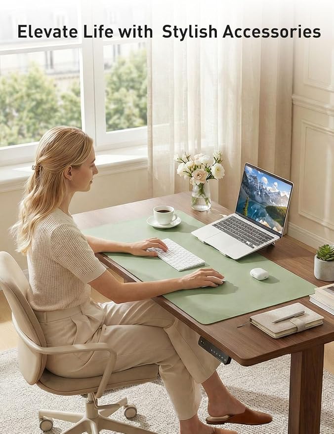 Aothia Faux Leather Desk Mat - Non-Slip PU Leather Desk Blotter, Waterproof Writing Surface, Large Desk Pad for Office & Home (Grass Green, 55" x 24") - Image 8
