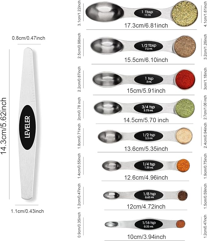 Magnetic Measuring Spoons Set Stainless Steel with Leveler-9pcs Stackable Metal Tablespoon Measure Spoon for Baking-Measuring Cups and Spoon Set Kitchen Gadgets Apartment Essentials Fits in Spice Jars - Image 2