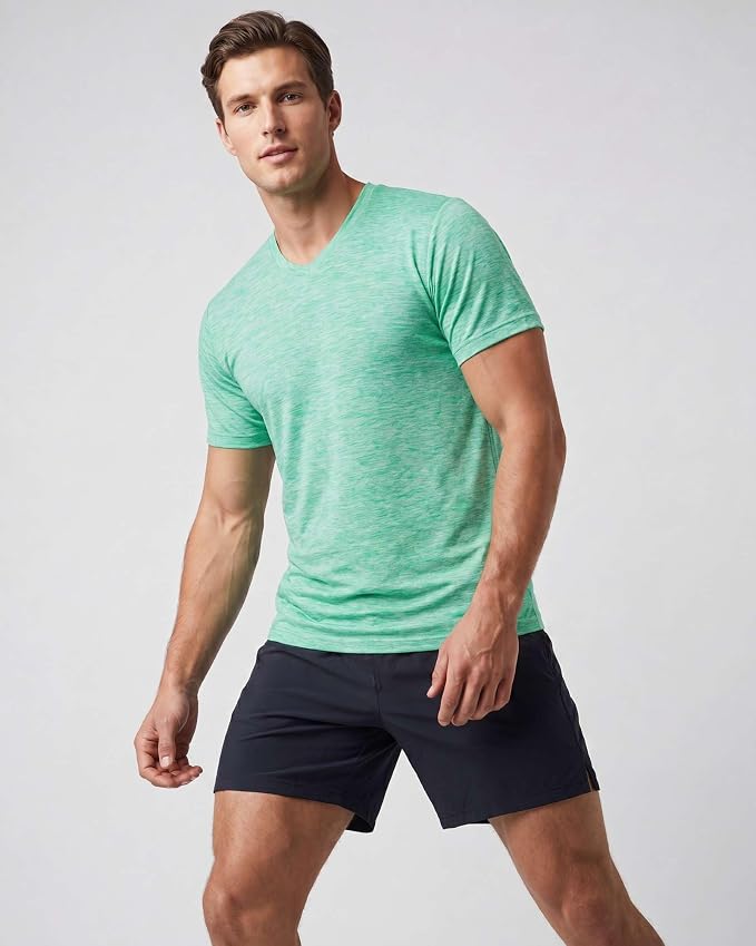 5 Pack Men's Dry Fit V Neck Gym Workout T Shirts Athletic Moisture Wicking | Cooling, Quick Dry, Breathable, Short Sleeve, Exercise, Cycling, Sports, Outdoor, Fitness, Golf, Crossfit, Hiking, Tennis - Image 2