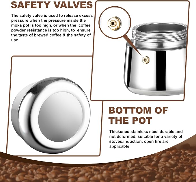 12 Cup Stovetop Espresso Maker Stainless Steel Moka Pot Stove Top Percolator Italian Coffee Makers Capable Mocha Greca Machine Cafe Classic Induction Cookers for Home and Camping 600ml 20oz - Image 6